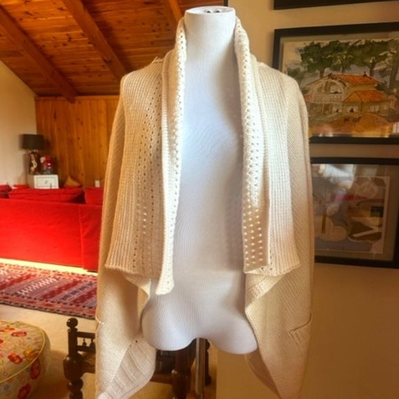 MICHAEL KORS Cream Ivory Knit Wool Blend Open Waterfall Collar Cardigan - SP - Picture 1 of 9